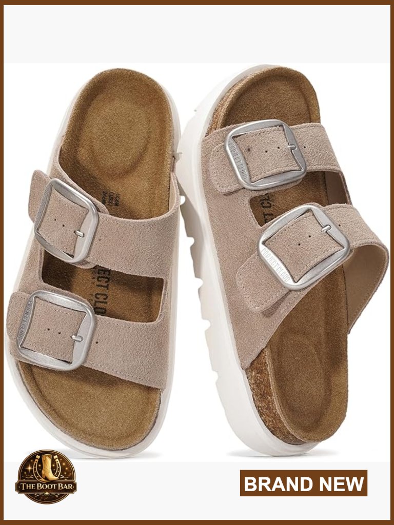 Genuine Leather Platform Sandals With Memory Foam Insole & Cork Footbed